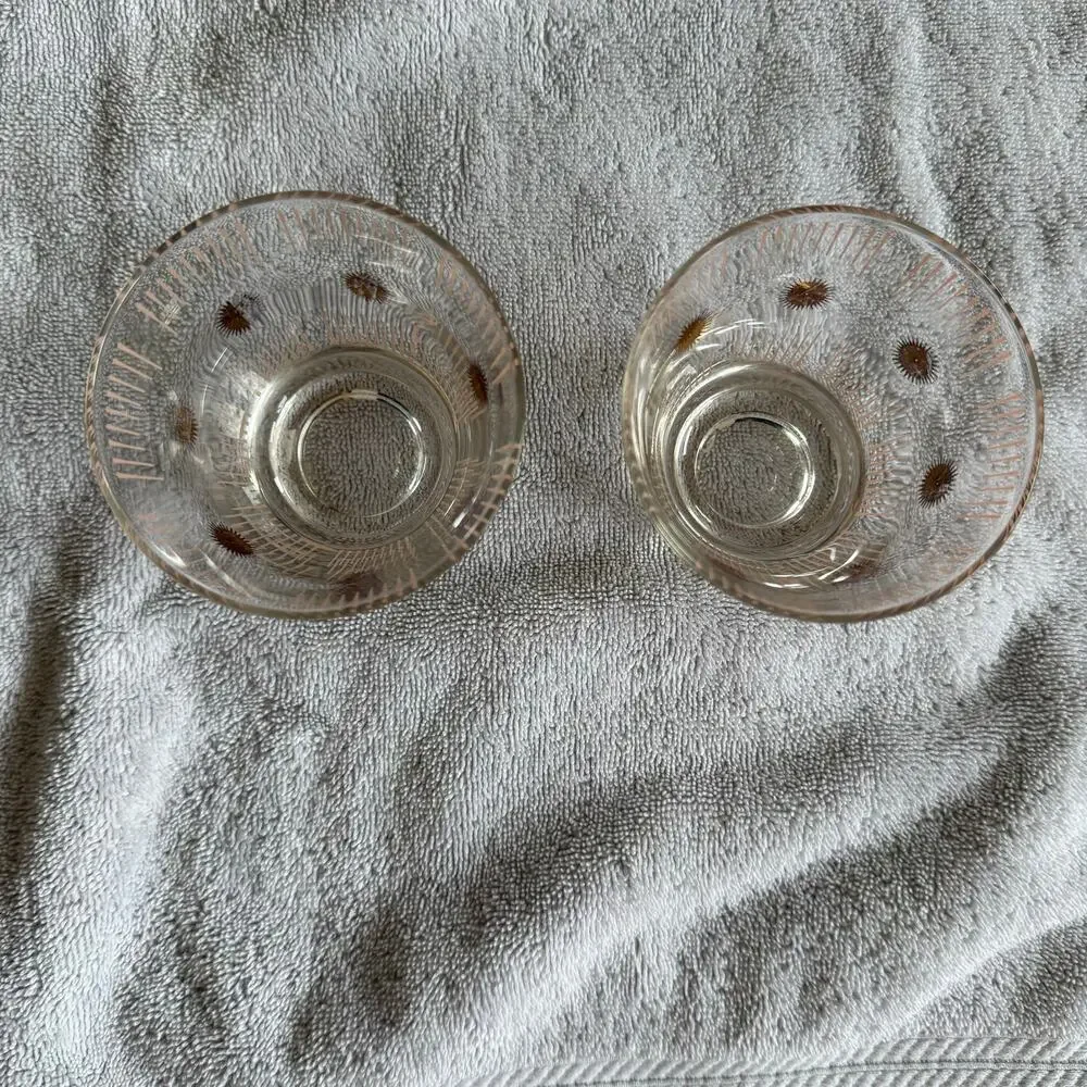 Fred Press Atomic Sunburst 1950s MCM Whiskey Cocktail Glasses Pink